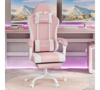 WOLTU Chaise Gaming Massante, Chaise Bureau Ergonomique, avec Coussin à Ressorts, Soutien Lombaire Massant, Appui-tête, Repose-Pieds, Tissu Maille, Charge 150kg, Rose+Blanc