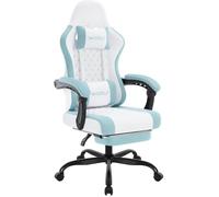 WOLTU Chaise Gaming Massante, Chaise Bureau Ergonomique, avec Coussin à Ressorts, Tissu Maille, Charge 150kg, Blanc+Bleu