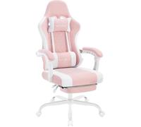 WOLTU Chaise Gaming Massante, Chaise Bureau Ergonomique, avec Coussin à Ressorts, Tissu Maille, Charge 150kg,Rose+Blanc