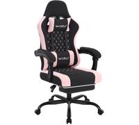 WOLTU Chaise Gaming Massante, Chaise Bureau Ergonomique, avec Coussin à Ressorts, Tissu Maille, Charge 150kg, Noir+Rose