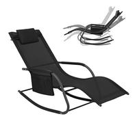 WOLTU Chaise Longue Jardin, Fauteuil à Bascule Transat de Jardin avec Appui-tête, Accoudoirs et Poche Latérale, Noir