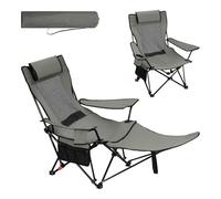 WOLTU Chaise Pliante Camping, Dossier Réglable, Repose-Pieds Amovible, Porte-gobelet, Poche, Appui-tête Enroulable, Léger, Portable, pour Pêche, Pique-niques, Plage, Gris