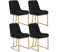 WOLTU Chaise Salle à Manger, Lot de 4, Chaise Salon en Velours Rembourrée, Structure Métallique en Forme d'arc, Noir W0ATT0533-4