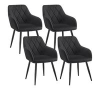 WOLTU 4x Chaise Salle à Manger, Chaise de Cuisine en Velours, Assis Rembourré et Pieds en Métal, Noir BH352sz-4