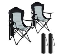 WOLTU Chaises de Camping Pliantes, Lot de 2, Chaise Pliante Portable et Légère, Chaise d’extérieur Confortable avec Dossier Haut, pour Jardin Randonnée Pêche Plage, Noir+Gris Clair