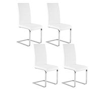 WOLTU Chaises de Salle à Manger Lot de 4, pour Salle à Manger, Cuisine et Salon, avec Haut Dossier, Pieds en métal courbés et Similicuir, Blanc, BH378ws-4