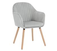 WOLTU Chaises de Salle à Manger,Velours,Gris Clair | Fauteuil Rembourré avec Accoudoirs,Pieds en Bois Massif,pour Cuisine Salon Chambre, Charge 150 kg
