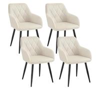 WOLTU Chaises Salle à Manger Lot de 4, Chaise de Cuisine en Velours, Assis Rembourré avec Accoudoirs et Dossier, Pieds en Métal, Blanc, BH352cm-4