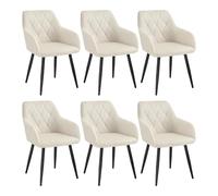 WOLTU Chaises Salle à Manger Lot de 6, Chaise de Cuisine en Velours, Assis Rembourré avec Accoudoirs et Dossier, Pieds en Métal, Blanc, BH352cm-6