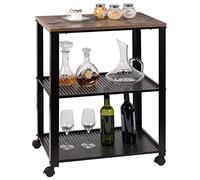 WOLTU Chariot de Cuisine Chariot de Service étagère de Cuisine en métal et MDF,Desserte de Cuisine à roulettes Style rétro,60x40x76cm RW032dc (Noir+Marron Rustique)