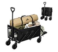 WOLTU Chariot de Jardin, Chariot Pliable à roulettes, 2 Porte-gobelets, Panneau Arrière Pliable, Poignée Rebond Automatique, Roues Avant Universelles, Charge 150kg, Cadre en Métal, Noir