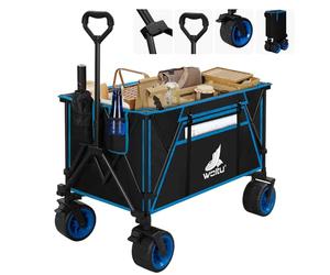 WOLTU Chariot de Jardin Pliable, Chariot de Tansport à roulettes Universelles, Capacité de Charge 120kg, Tissu Oxford+Acier, Noir+Bleu
