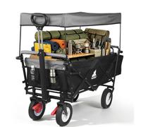 WOLTU Chariot de Plage Pliable pour Jardinage avec Toit, Anthracite | Chariot de Transport à 4 Roulettes pour Jardin, Plage, Capacité de Charge 200kg