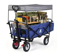 WOLTU Chariot de Plage Pliable pour Jardinage avec Toit, Bleu | Chariot de Transport à 4 Roulettes pour Jardin, Plage, Capacité de Charge 200kg