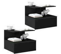 WOLTU Chevet Suspendu, Lot de 2, Table de Chevet, Table de Nuit Suspendue, Table de Chevet Murale, 1 Compartiment Ouvert, 1 Tiroir, Noir, en Bois d'Ingénierie, 40x35x31 cm