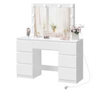 Coiffeuse avec Multiprise - WOLTU Table de Maquillage 7 Tiroirs- Miroir LED Réglable - Espace extra-large - Blanc