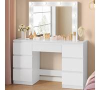 WOLTU Coiffeuse avec Grand Miroir LED à Luminosité Réglable, 7 Tiroirs