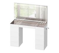 WOLTU Coiffeuse avec Grand Miroir LED, Plateau en Verre, Table de Maquillage avec 11 Tiroirs, Station de Charge, Compartiments à Bijoux & Support Sèche-Cheveux, Meuble Moderne pour Chambre, Blanc