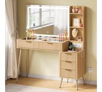 WOLTU Coiffeuse avec Lumière LED, Plateau en Verre Trempé, Multiprise