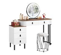 WOLTU Coiffeuse avec Lumière Réglable et Tabouret, Miroir Pivotant