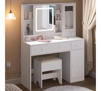 WOLTU Coiffeuse avec Miroir Coulissant LED et Tabouret, Multiprise