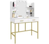 WOLTU Coiffeuse avec Miroir et LED, Table de Maquillage en Bois et Métal, Style Moderne, 90x45x136cm, Blanc et Or W0ETT0039