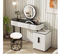 WOLTU Coiffeuse avec Miroir LED 3 Couleurs,Table de Maquillage,Tabouret en Velour,Plateau en Verre Trempé,100x40x125cm,Blanc+Noir