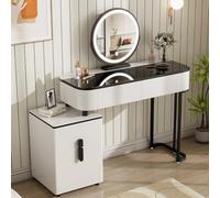 WOLTU Coiffeuse avec Miroir LED Ø45cm, 3 Lumières, 4 Tiroirs, Table de Maquillage Moderne Blanc et Noir pour Chambre