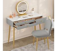 WOLTU Coiffeuse avec Miroir LED à 3 Couleurs, Design Moderne Gris et Or, Table de Maquillage avec 3 tiroirs, Vanity élégant pour Chambre et décoration Light Luxury