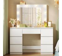 WOLTU Coiffeuse avec Miroir LED à Luminosité Réglable, Table de Maquillage avec 7 Tiroirs, 110x39,5x140,5cm, Blanc, MB6099ws