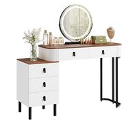 WOLTU Coiffeuse avec Miroir LED, Coiffeuse avec 2 Tiroirs et 1 Commode, Luminosité Réglable, Miroir Pivotant, Effet de Bois Marron orangé