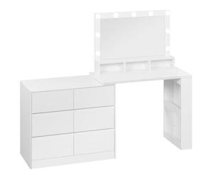 WOLTU Coiffeuse avec Miroir LED, Commode à 6 Tiroirs en Ligne ou en L | Luminosité Réglable, Étagères Latérales, Coiffeuse d'Angle, Table de Maquillage Moderne, pour Chambre, Blanc