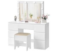 WOLTU Coiffeuse avec Miroir LED et Tabouret, 7 Tiroirs, Multiprise, 110 cm