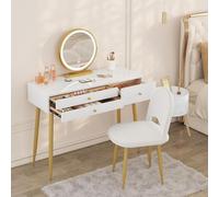 WOLTU Coiffeuse avec Miroir LED et Tabouret en Velours, Facile à Monter