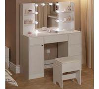 WOLTU Coiffeuse avec Miroir LED et Tabouret, Multiprise, 110x40 cm
