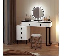 WOLTU Coiffeuse avec Miroir LED, Luminosité Réglable, Table de Maquillage avec Tabouret en Velour, 100x40x125cm, Blanc+Noir