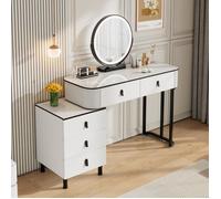 WOLTU Coiffeuse avec Miroir LED, Luminosité Réglable, Table de Maquillage,Tiroirs et Commode, 100x40x125cm, Blanc+Noir