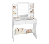 WOLTU Coiffeuse blanche avec éclairage réglable 3 couleurs, bureau transparent, plateau en verre trempé, rangement pour maquillage BLANC