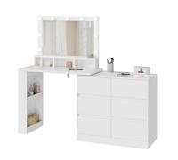 WOLTU Coiffeuse LED Blanc - Miroir Luminosité Réglable + 6 Tiroirs et Étagère 2 Niveaux - Organisation Multizone