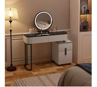 WOLTU Coiffeuse, Table de Maquillage, Miroir LED 3 Couleurs, Plateau en Verre Trempé, 100x40x125cm, Blanc+Noir