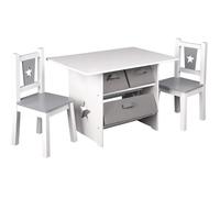 WOLTU Combinaison de table et chaises avec 3 paniers de Rangement,1 x table + 2 chaises pour enfants,Gris Blanc
