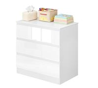 WOLTU Commode 3 Tiroirs en Tissu, Meuble de Rangement Multifonctionnel | en Bois d'Ingénierie, 80x78x48 cm, pour Chambre à Coucher, Salon, Entrée, Salle de Bain, en Blanc + Blanc Brillant