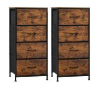 WOLTU Commode 4 Tiroirs, Lot de 2, Meuble de Rangement à Tiroirs en Tissu, pour Chambre à Coucher, Couloir, Salon, Cadre en Métal, Dessus en Bois d'Ingénierie E1, Marron Rustique + Noir, SSK011shm-2