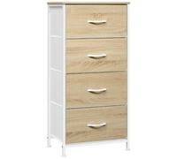 WOLTU Commode 4 Tiroirs, Meuble de Rangement à Tiroirs en Tissu, pour Chambre à Coucher, Couloir, Entrée, Salon, Cadre en Métal, Dessus en Bois d'Ingénierie E1, Chêne Clair + Blanc, SSK011whe