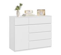 WOLTU Commode 5 Tiroirs et 1 Placard, Meuble de Rangement | 100x40x80 cm, pour Salon, Entrée, Chambre à Coucher, en Bois d'Ingénierie, Blanc