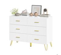 WOLTU Commode 6 Tiroirs - Design élégant - Bois d'Ingénierie - Pieds en Métal Doré - 100x40x75cm - Blanc