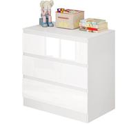 WOLTU Commode 3 Tiroirs en Tissu, Meuble de Rangement Multifonctionnel | en Bois d'Ingénierie, 80x78x48 cm, pour Chambre à Coucher, Salon, Entrée, Salle de Bain, en Blanc + Blanc Brillant