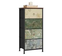WOLTU Commode à 4 Tiroirs en Tissu, Chiffonnier, Meuble Rangement, pour Chambre/Entrée/Salon, Marron Rustique+Noir+Motif de Fleur Vintage, Cadre en Métal, 45x30x95cm, SSK011pw