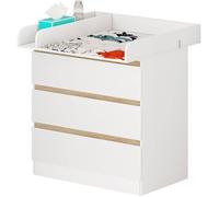 WOLTU Table à Langer + Commode avec 3 Tiroirs, Ensemble Meuble à Langer pour Bébé, en MDF et en Bois d'Ingénierie, Blanc + Chêne Clair, 40x80x78cm
