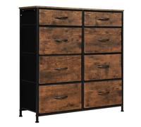 WOLTU Commode avec 8 Tiroirs en Tissu, Meuble de Rangement | Cadre en Métal, Design Rétro, pour Chambre, Salon, Couloir, 86x30x89 cm, Marron Rétro + Noir